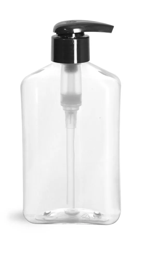 8 oz Clear PET Oblong Bottles w/ Black 2 cc Lotion Pumps