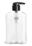 PET Plastic Bottles, Clear Oblong Bottles w/ Black 2 cc Lotion Pumps