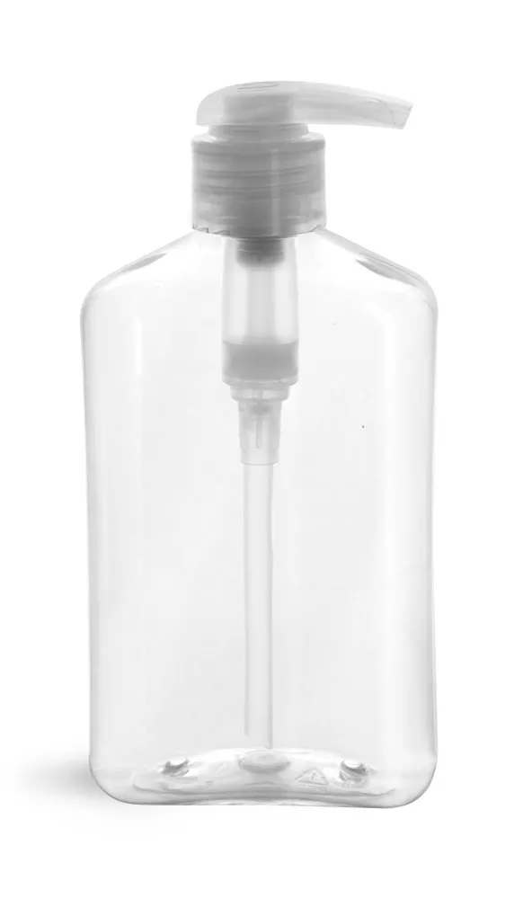 8 oz Clear PET Oblong Bottles w/ Natural 2 cc Lotion Pumps