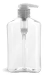 PET Plastic Bottles, Clear Oblong Bottles w/ Natural 2 cc Lotion Pumps