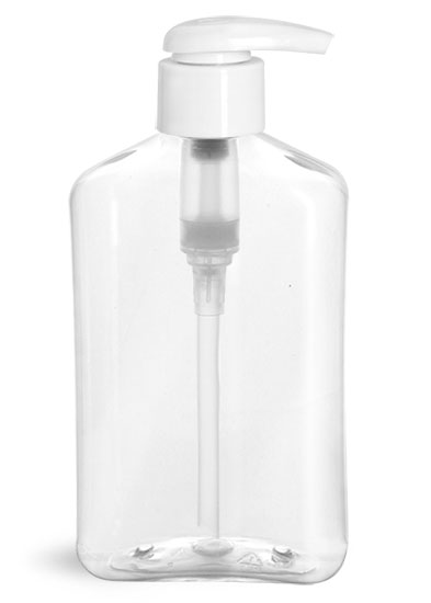 Clear PET Oblong Bottles w/ White 2 cc Lotion Pumps