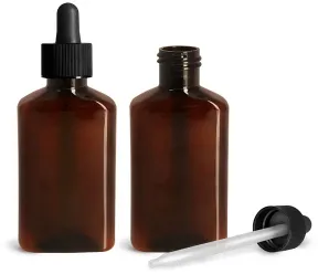 100 ml Amber PET Oblong Bottles w/ Black Bulb Plastic Droppers