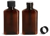 100 ml Amber PET Oblong Bottles w/ Black Ribbed PE Lined Caps & Orifice Reducers