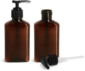 100 ml Amber PET Oblong Bottles w/ Black Lotion Pumps