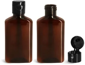 100 ml Amber PET Oblong Bottles w/ Black Snap Top Caps