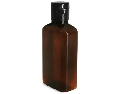 100 ml Plastic Bottles, 100 ml Amber PET Oblong Bottles w/ Black Snap Top Caps