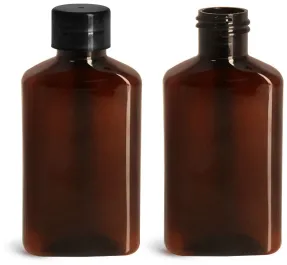 Amber PET Oblong Bottles w/ Smooth Black PE Lined Caps  