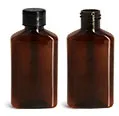 Amber PET Oblong Bottles w/ Smooth Black PE Lined Caps