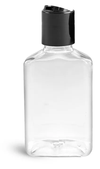 150 ml Clear Oblong Bottles w/ Black Disc Top Caps
