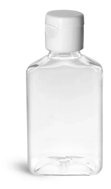 150 ml Clear PET Oblong Bottles w/ White Smooth Snap Top Caps 