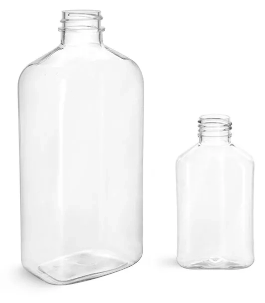 Clear PET Oblong Bottles with Black Smooth Snap Top Caps