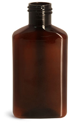 Plastic Bottles, 100 ml Amber PET Oblong Bottles (Bulk), Caps NOT Included