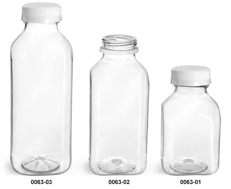 16oz Clear Pet Arched Plastic Square Beverage Bottles (Pink Tamper-Evident Cap) - Clear Pet Plastic 38 mm
