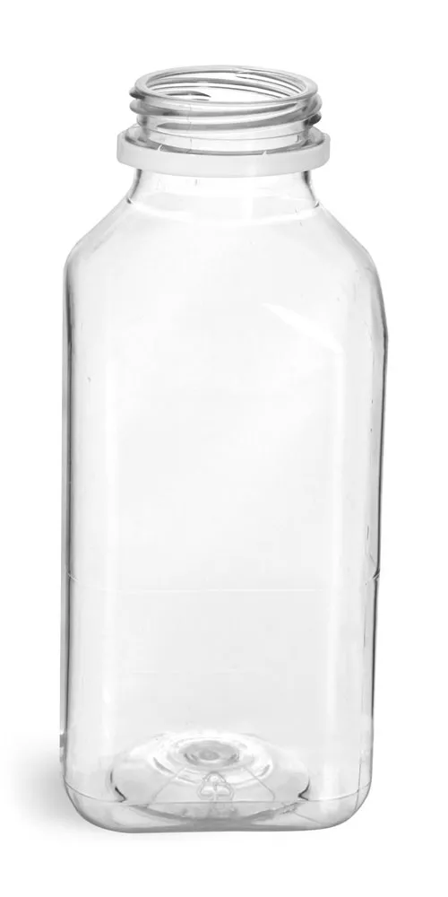 12 oz Plastic Bottles, Clear PET Square Beverage Bottles w/ White Tamper Evident Caps