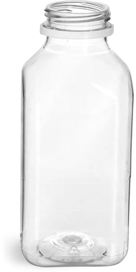10 oz. Clear PET WH Square Beverage Bottle with 38mm DBJ Neck (Cap