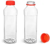 PET  16 oz Clear Beverage Bottles w/ Red Polypropylene Tamper Evident Caps