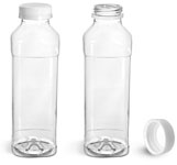 PET Plastic Bottles, Clear Beverage Bottles w/ White Polypro Tamper Evident Caps