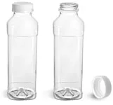 PET  16 oz Clear Beverage Bottles w/ White Polypropylene Tamper Evident Caps