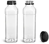 PET  Clear Beverage Bottles w/ Black Polypropylene Tamper Evident Caps