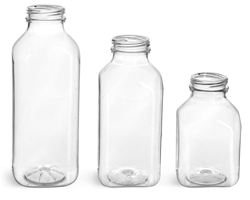 Clear PET Square Beverage Bottles (Bulk), Caps Not Included