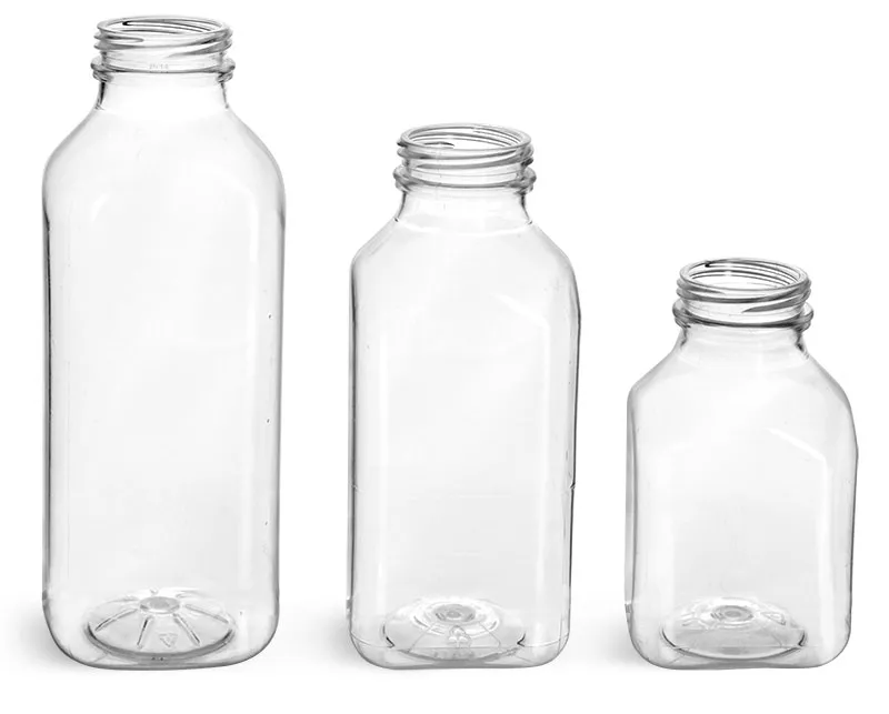 PET  Clear Square Beverage Bottles (Bulk), Caps Not Included
