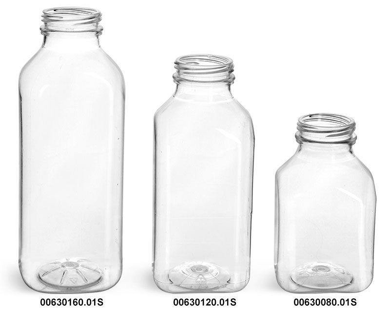 Set of 12 Bottles and 12 Caps 8 oz Empty Clear PET Plastic Juice Bottles with Tamper Evident Caps by MT Products