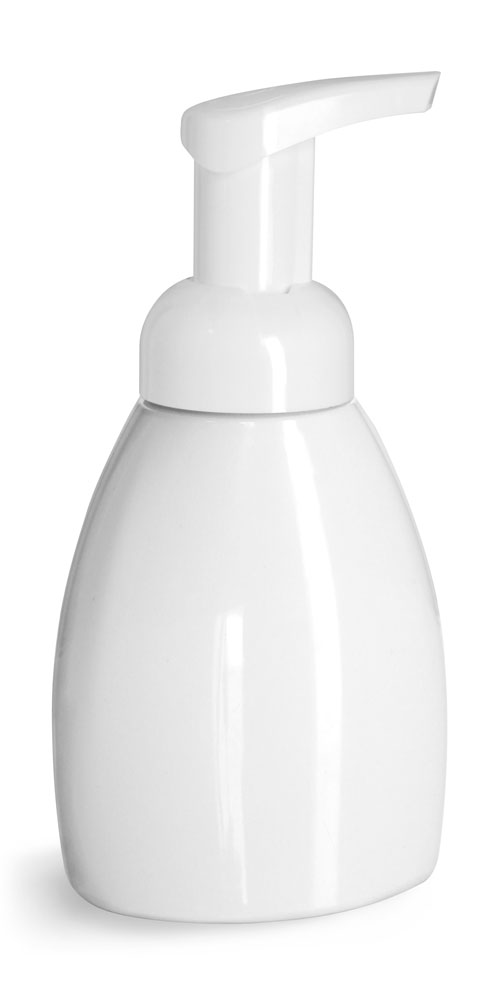 250 ML PLASTIC BOTTLES, WHITE PET BOTTLES W/ WHITE FOAMER PUMPS