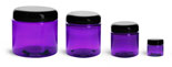 PET Plastic Jars, Purple Straight Sided Jars w/ Black Smooth Lined Dome Caps