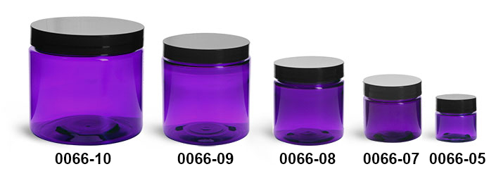 Plastic Jars, Purple PET Straight Sided Jars w/ Black Smooth Lined Cap