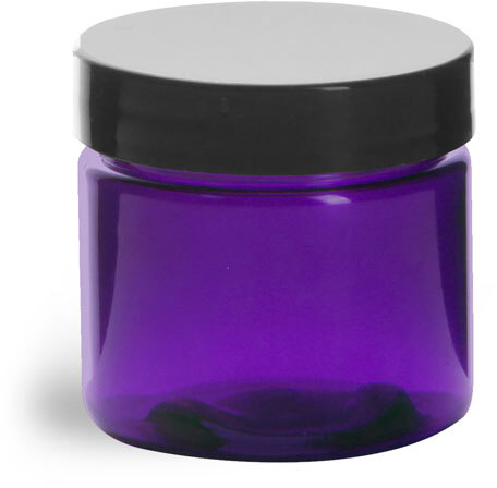 2oz to 16 oz  Purple PET Straight Sided Plastic  Jars w/Smooth Plastic Black Cap 