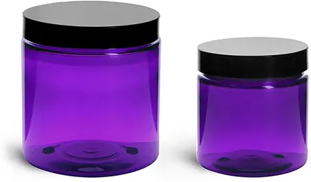 PET Plastic Jars, Purple Straight Sided Jars w/ Black Smooth Lined Cap