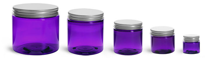 PET Plastic Jars, Purple Straight Sided Jars w/ Lined Aluminum Caps