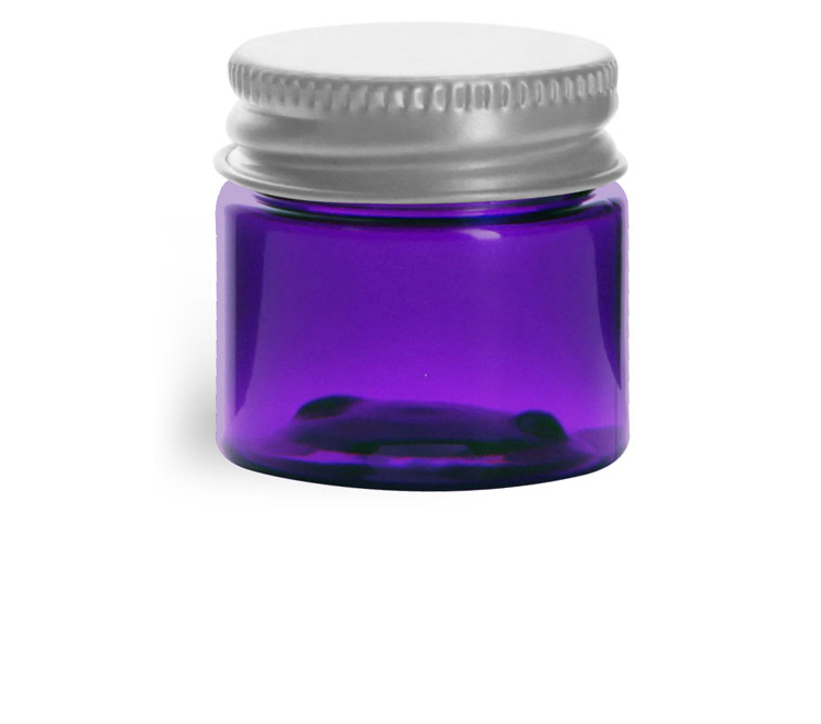 1/2 oz Plastic Jars, Purple PET Straight Sided Jars w/ Lined Aluminum Caps
