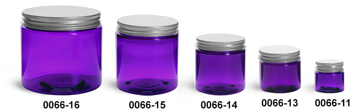 Plastic Jars, Purple PET Straight Sided Jars w/ Lined Aluminum Caps