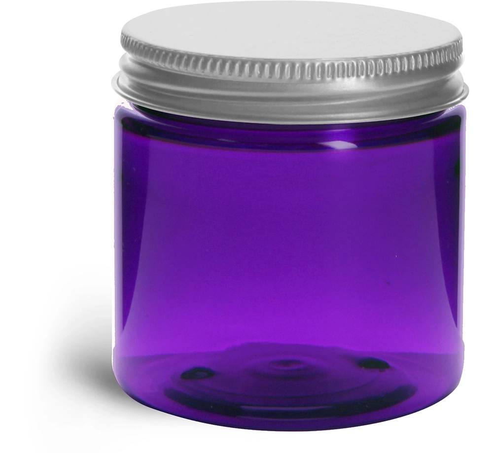 4 oz Purple PET Straight Sided Jars w/ Lined Aluminum Caps