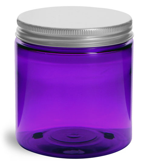 8 OZ PURPLE PET STRAIGHT SIDED JARS W/ LINED ALUMINUM CAPS