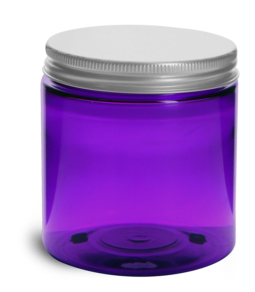 8 oz Purple PET Straight Sided Jars w/ Lined Aluminum Caps