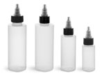 Plastic Bottles, Natural LDPE Cylinders w/ Black/Natural Induction Lined Twist Top Caps