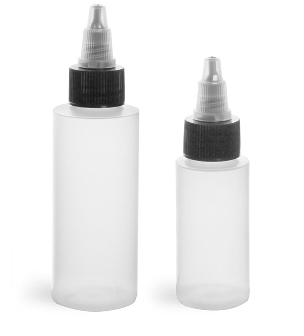 LDPE Plastic Bottles, Natural Cylinder Bottles w/ Black/Natural Induction Lined Twist Top Caps