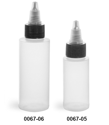 Plastic Bottles, Natural LDPE Cylinder Bottles w/ Black/Natural Induction Lined Twist Top Caps