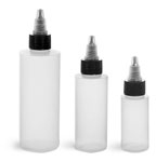 Natural LDPE Cylinder Bottles w/ Black/Natural Induction Lined Twist Top Caps