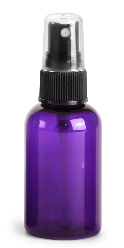 2 oz Purple PET Round Bottles w/ Black Fine Mist Sprayers