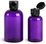 PET Purple Boston Round Bottles w/ Black Ribbed Snap Top Caps