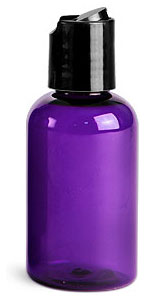 2 oz Purple PET Round Bottles w/ Black Disc Top Caps