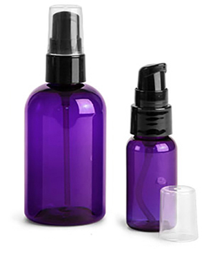 Purple PET Round Bottles w/ Black Treatment Pumps
