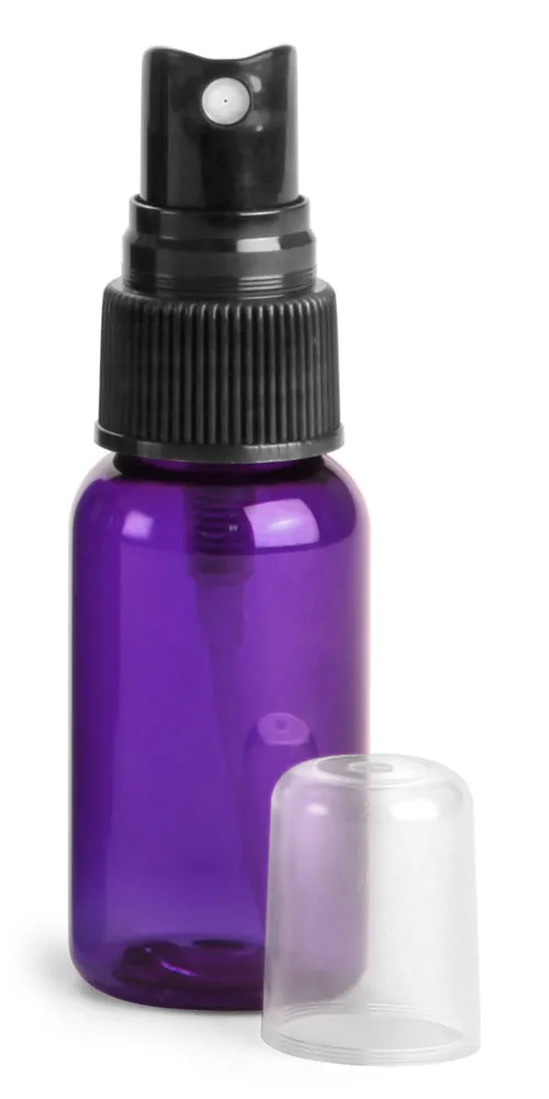 1 oz Purple PET Round Bottles w/ Black Fine Mist Sprayers