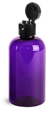 Plastic Bottles, Purple PET Boston Round Bottles w/ Black Smooth Snap Top Caps