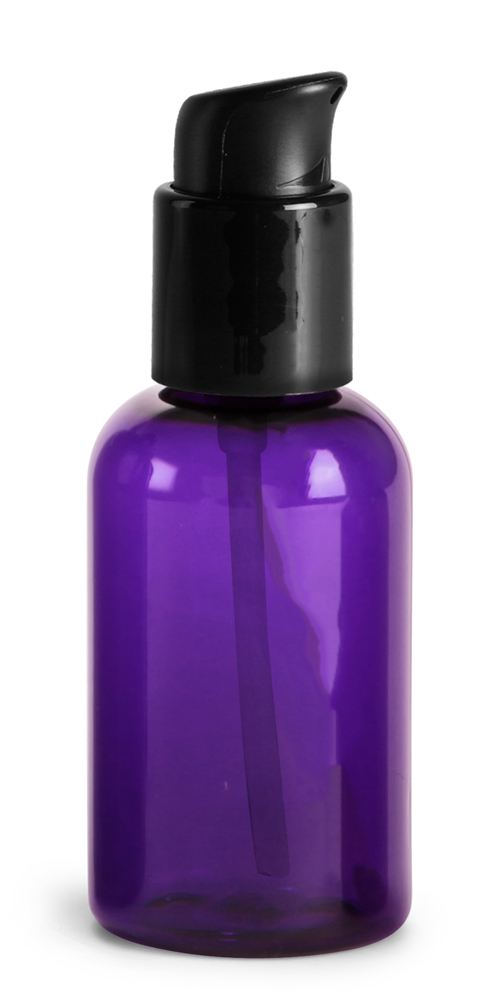 2 oz Purple PET Round Bottles w/ Black Treatment Pumps