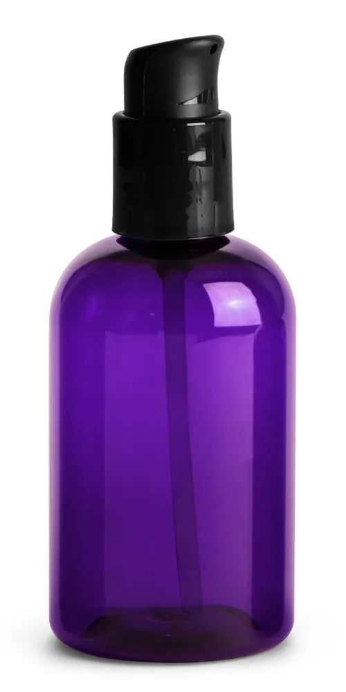 4 oz  Purple PET Round Bottles w/ Black Treatment Pumps