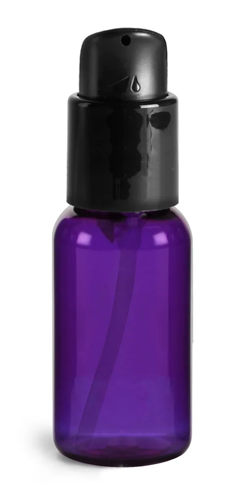 1 oz Purple PET Round Bottles w/ Black Treatment Pumps